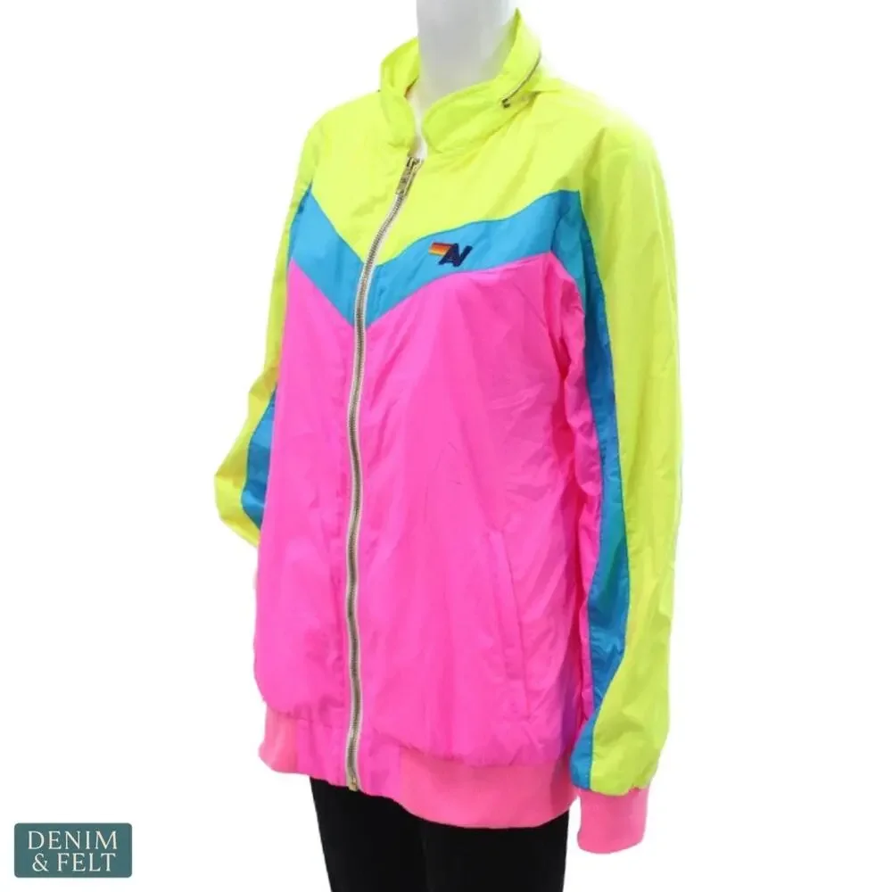 Aviator Nation Neon Pink Windbreaker Jacket Retro Surf Colorblock‎ Men Large